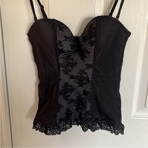Vintage LaSenza Bustier Black Lace Corset Top Small Mesh Floral